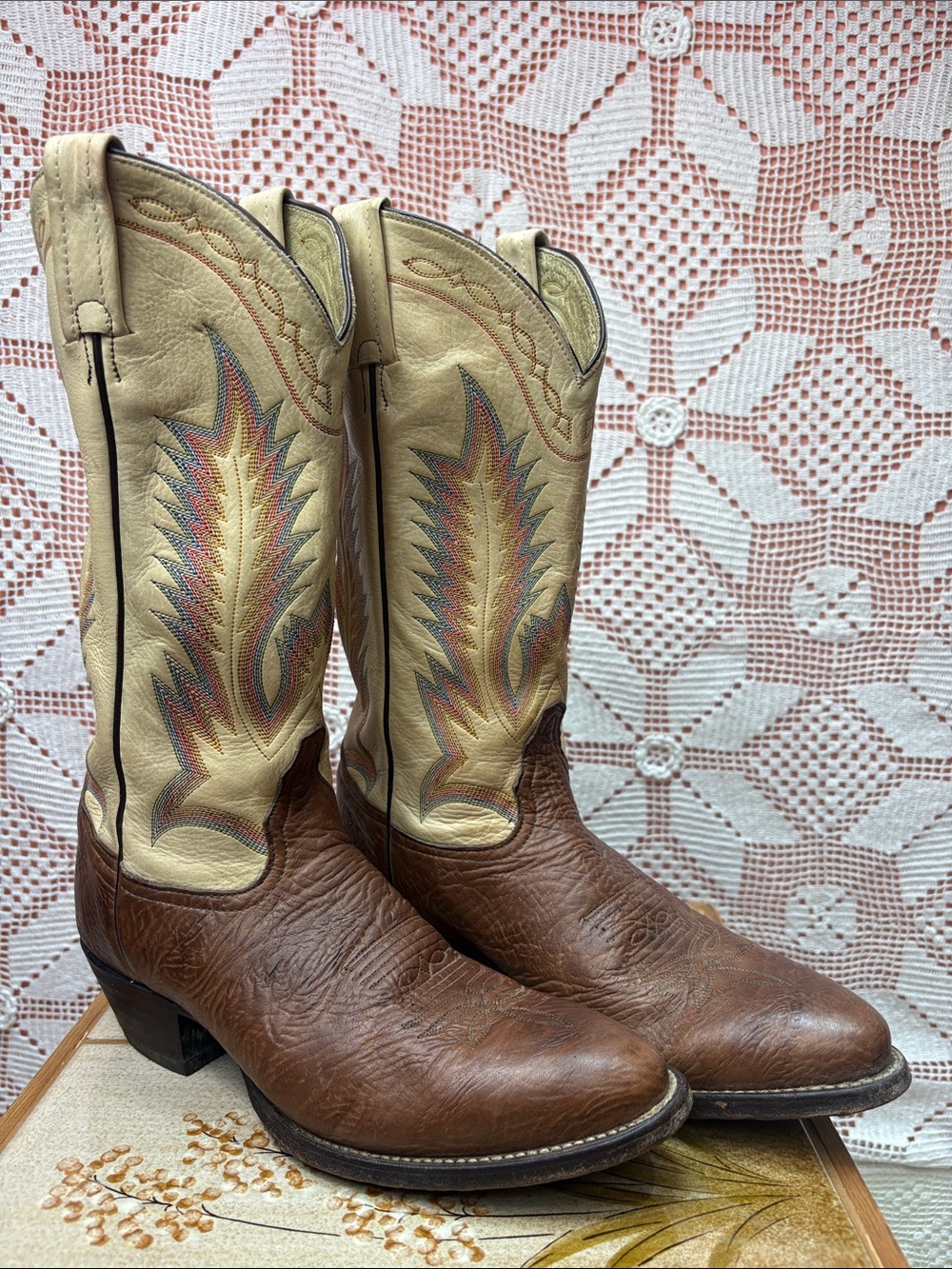 Vintage Tony Lama Cowboy Boots Women’s 8.5 M Two-Tone Leather Western USA
